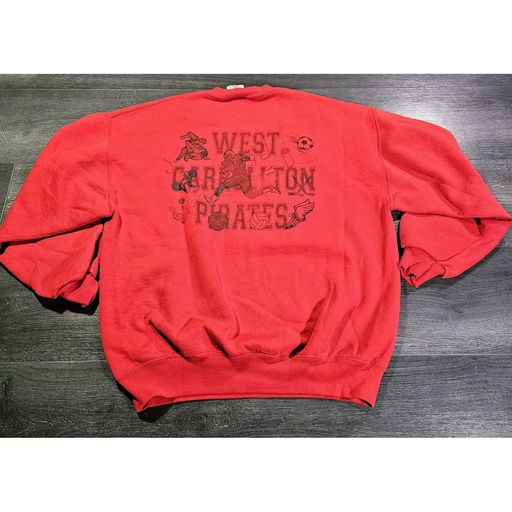 VTG Jerzees Sweatshirt Adult XL Red Carrollton‎ Raiders Super Sweats US Made 90s